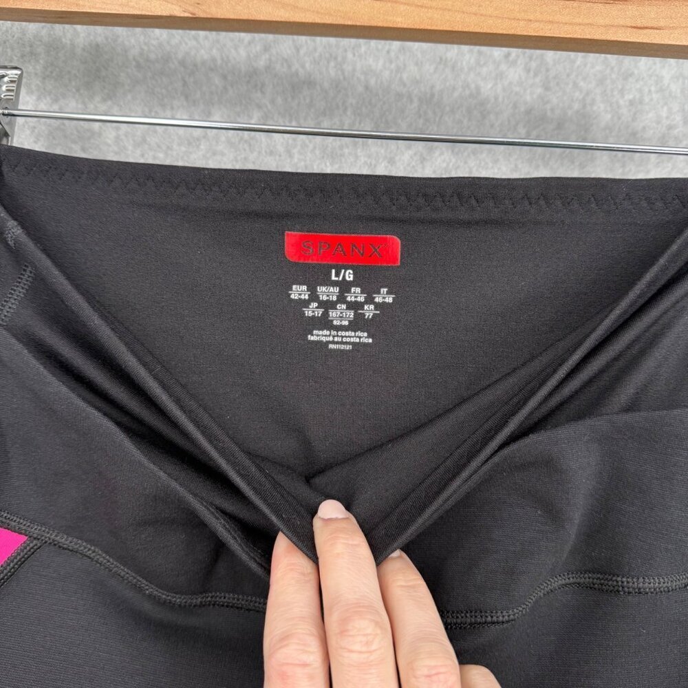 Spanx Womens SlimX Bagel Buster Double Waistband Flare Legging Size L Black Pink - Picture 6 of 13